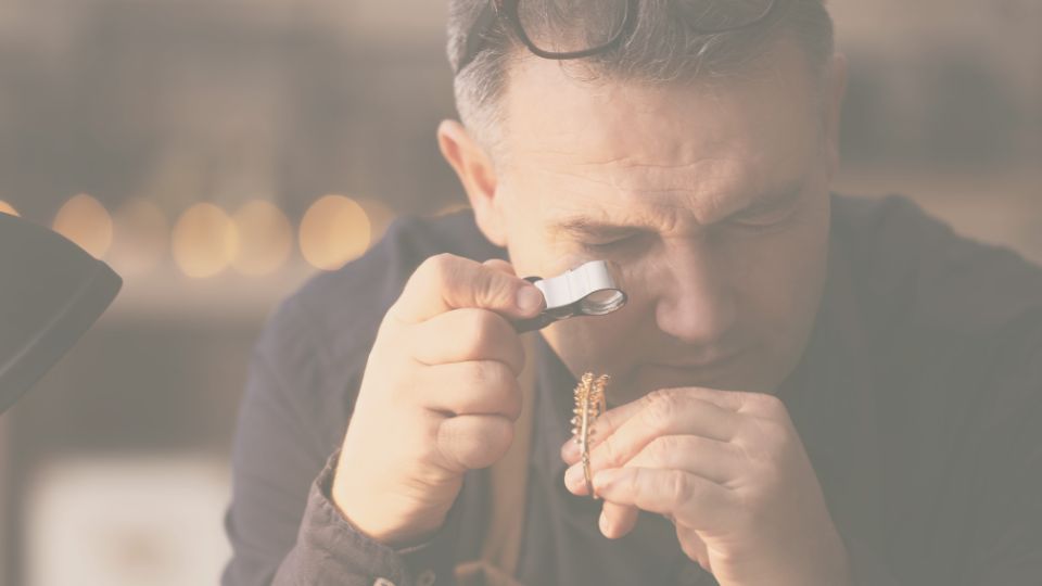 person checking gold item